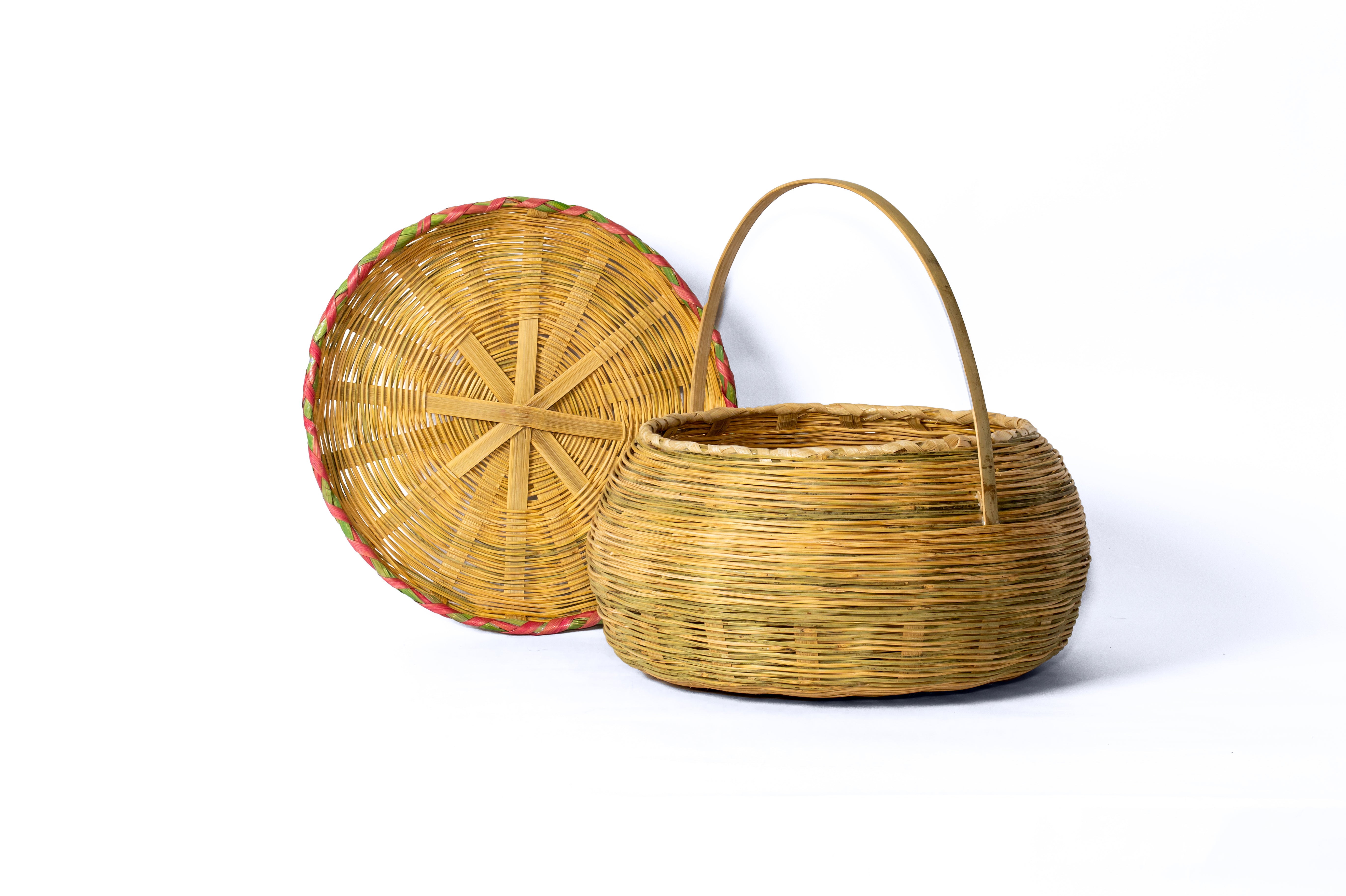 Bamboo Basket with Handle & Lid