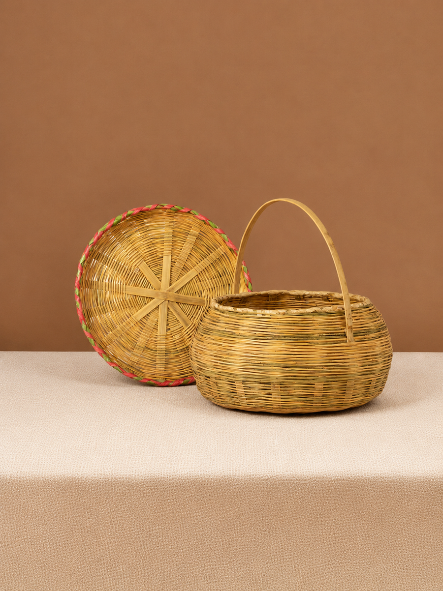 Bamboo Basket with Handle & Lid