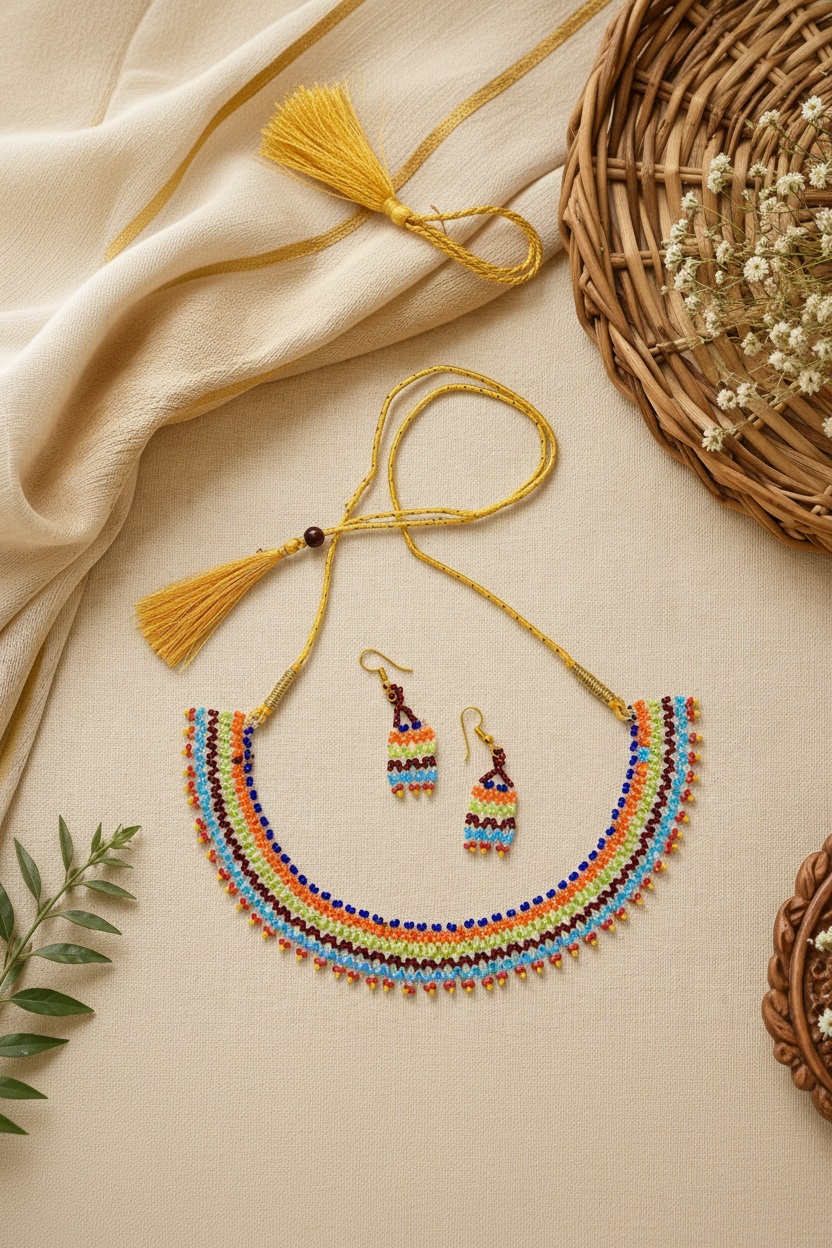 Sarita handmade beaded necklace with colourful traditional beadwork